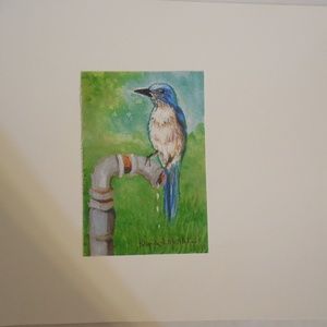 Hand Crafted Watercolor Bluebird Painting